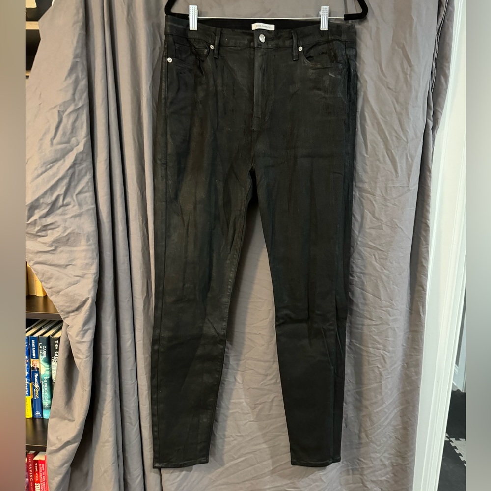 Good American black faux leather shine high rise  skinny jeans size 16